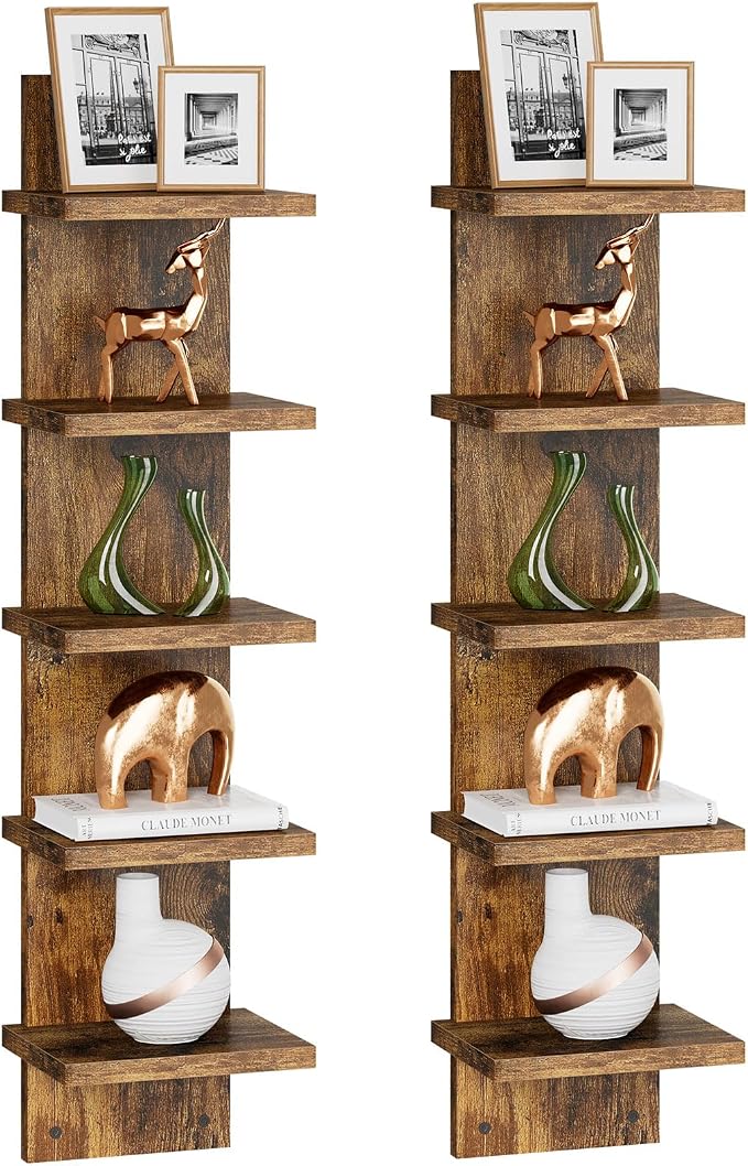 IBUYKE 5 Tier Wall Shelf Unit, Floating Storage Shelf Brown WBC009H-2 | by IBUYKE