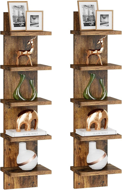 IBUYKE 5 Tier Wall Shelf Unit, Floating Storage Shelf Brown WBC009H-2 | by IBUYKE