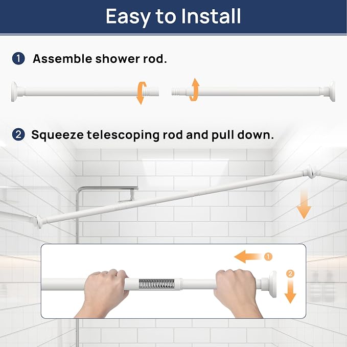 ENJOYBASICS 1" White Shower Curtain Rod, 30-76" Adjustable, Secure Tension | - Image 6