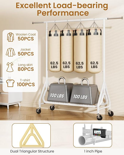 Heavy Duty Clothes Rack, Metal Clothing Rack Load 450 LBS, Rolling Coat Racks - Image 5
