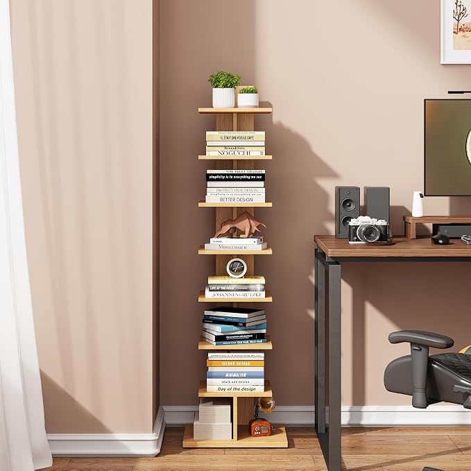 TUTOTAK Book Shelf, Narrow Spine Bookshelf, 8-Tier Bookcase - Image 5