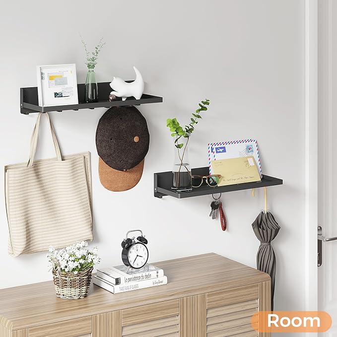 Folding Metal Shelf with Hooks, Wall Mounted Laundry Room Shelf, 8 Hooks & 90° - Image 7