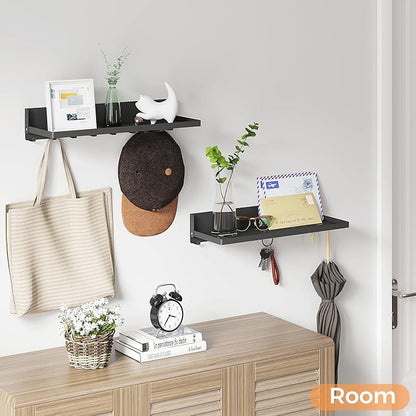 Folding Metal Shelf with Hooks, Wall Mounted Laundry Room Shelf, 8 Hooks & 90° - Image 7