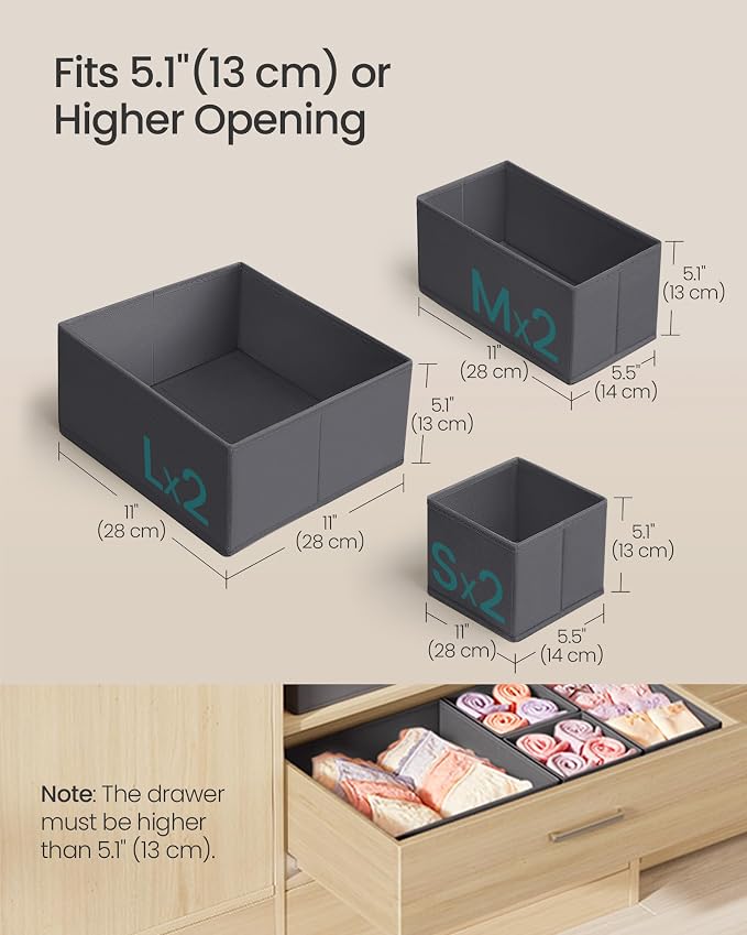 SONGMICS Drawer Organizer, Dresser Drawer Organizers, Foldable Fabric Storage - Image 4