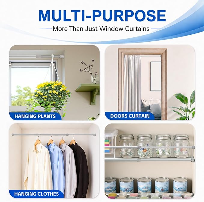 2 Pack Small Tension Curtain Rod, Short Adjustable Extendable | Spring Loaded - Image 3