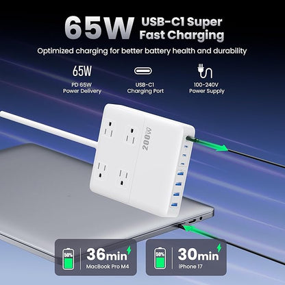 200W USB C Charging Station Power Strip - Image 3