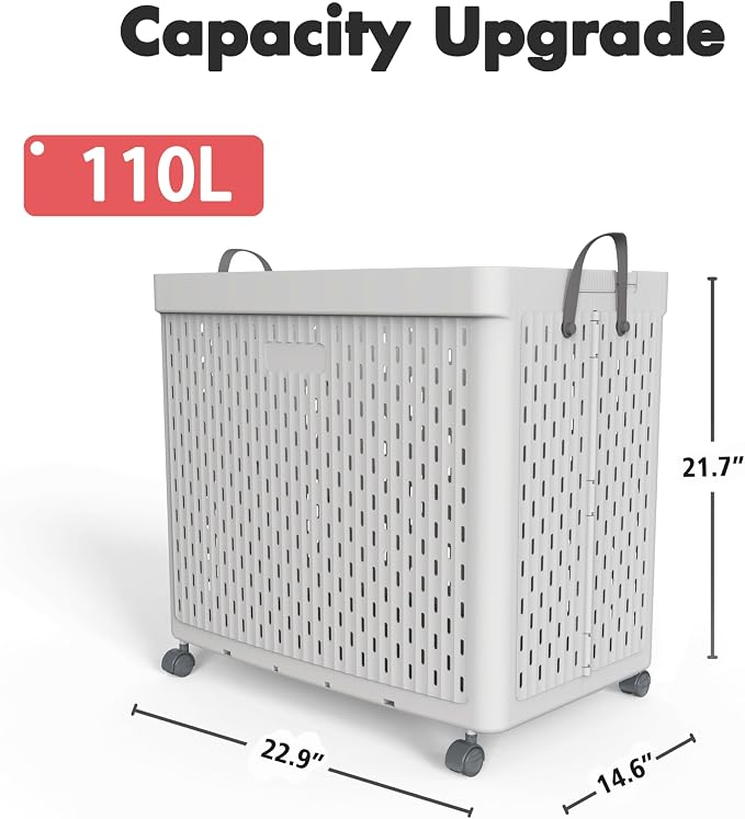 UAK Laundry Basket with Wheels, Collapsible Plastic Laundry Hamper with Handle - Image 2