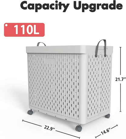 UAK Laundry Basket with Wheels, Collapsible Plastic Laundry Hamper with Handle - Image 2