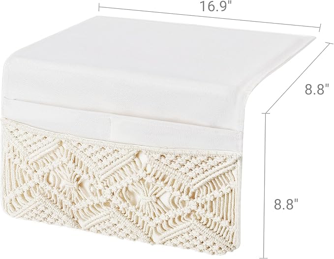 Mkono Macrame Bedside Caddy Storage Organizer Boho Remote Control Tablet - Image 6