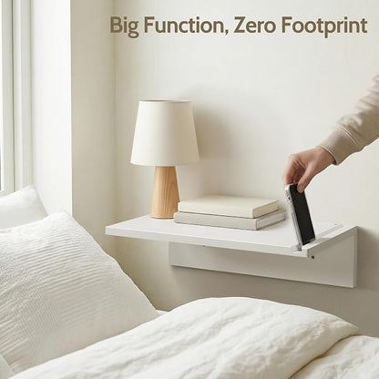 White Floating Nightstand Pine Small Bedside Table Wall Mounted | 16inch Wide - Image 5