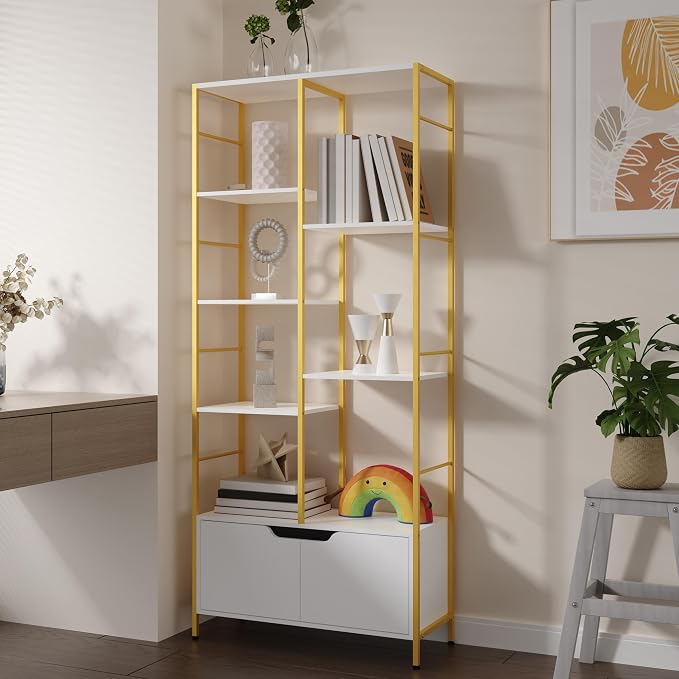 Bookshelf with Doors, 6-Tier Shelf with Storage Cabinet, Industrial Retro - Image 9