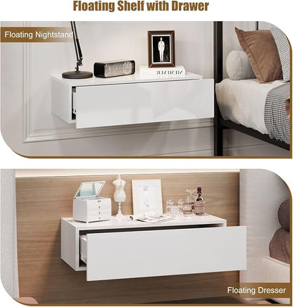 HedoAjim White Modern Floating Wall Mounted Nightstand - Image 4