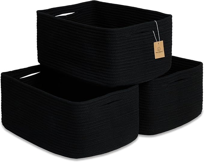 NaturalCozy Storage Baskets 16.8”x13”x7.6” Cotton Rope Woven Baskets by NaturalCozy