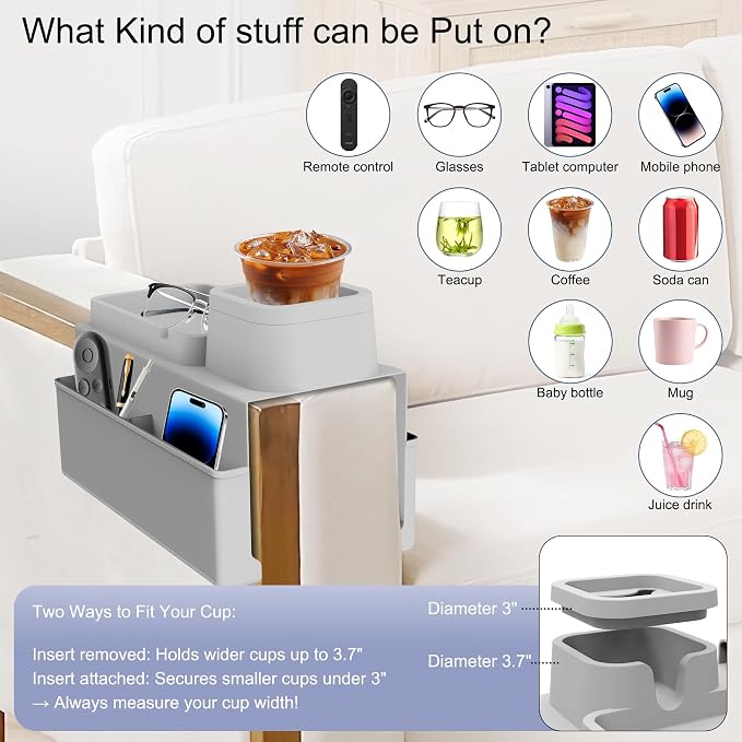 KindGa Couch Cup Holder Tray，Super Large Silicone Sofa Armrest Tray - Image 4