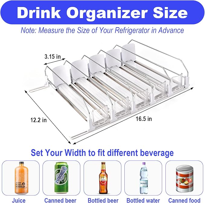 Drink Organizer for Fridge, 16.5” D Soda Can Fridge Drink Organizer, - Image 4