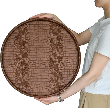 HofferRuffer Round Serving Tray 20'', Elegant Faux Leather Circle Ottoman Table - Image 8