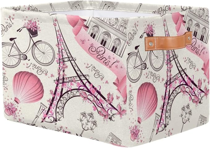 Storage Basket Floral Paris Eiffel Tower, Large Foldable Organizer Storage Bins - Image 2