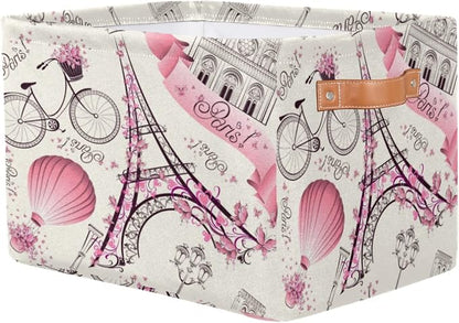 Storage Basket Floral Paris Eiffel Tower, Large Foldable Organizer Storage Bins - Image 2