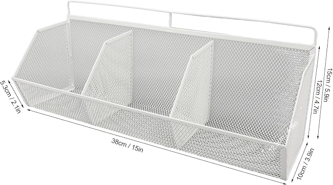 Metal Wire Basket, 3 Grids Wall Hanging Baskets, Wall Mount Slanted Opening - Image 3