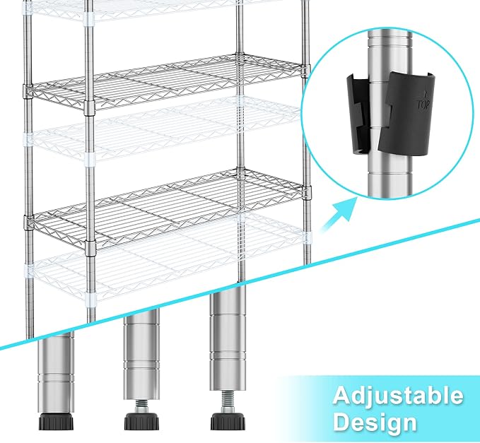 Auslar 4-Tier Heavy Duty Wire Shelving, Adjustable Storage Rack, Chrome | 14"D - Image 6