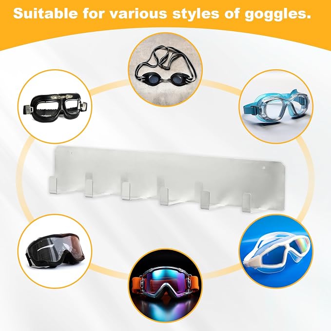 Blulu 2 Pack Aluminum Goggle Helmet Storage Rack Wall Mount 12 Hooks Goggle - Image 5