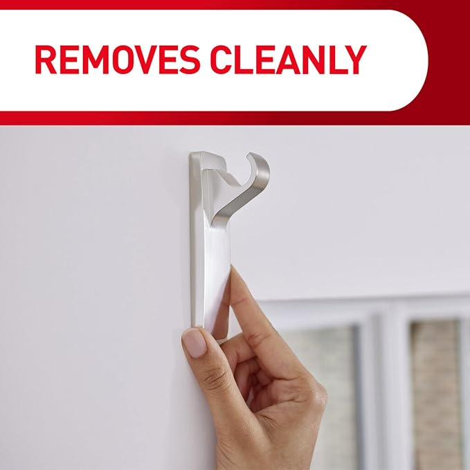 Command 10 lb Satin Nickel Curtain Rod Hooks, 2 Hooks and 4 Strips, No Drilling - Image 9