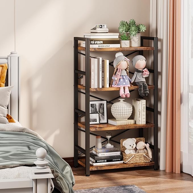 Homeiju Bookshelf, 4 Tier Small Bookcase, Organizers and Storage, Metal Small - Image 5