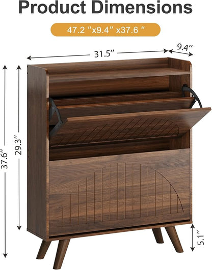 Decofy 37.6” Shoe Cabinet with 2 flip-Down Drawers, 3 Adjustable Levels - Image 2