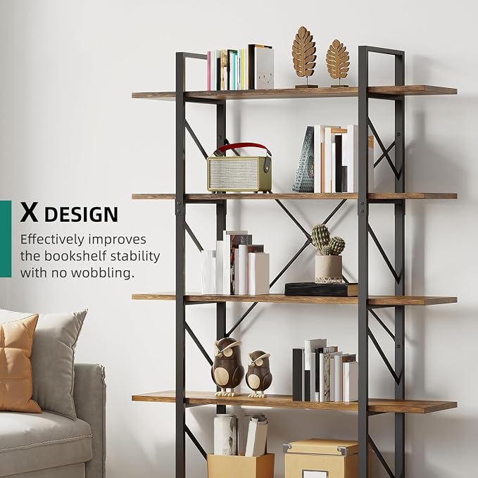 YITAHOME 5 Tier Bookshelf | Large Bookcase Industrial Book Shelf Storage - Image 5