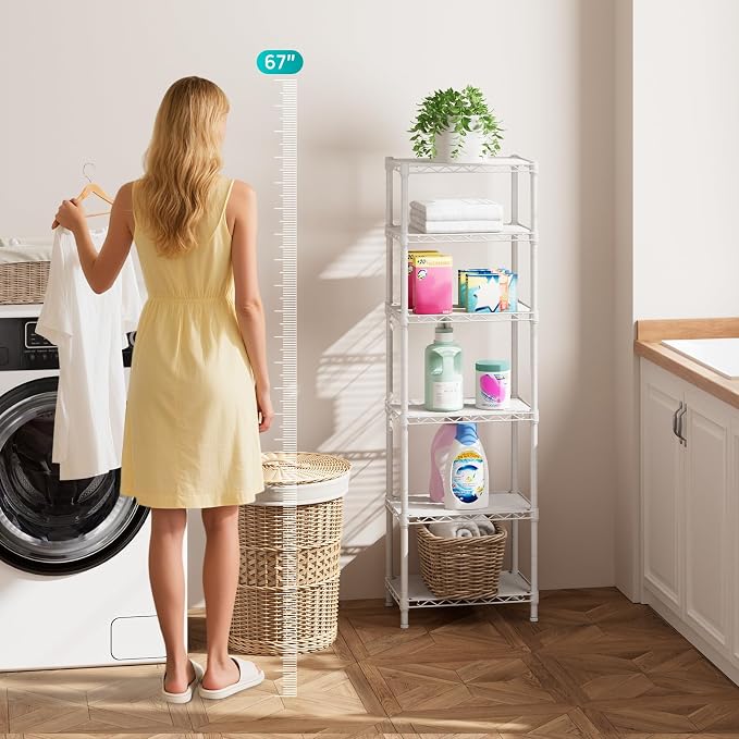 SINGAYE 6 Shelves Storage Shelf Wire Closet Bathroom Organizers Metal Pantry - Image 4