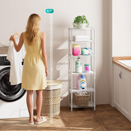 SINGAYE 6 Shelves Storage Shelf Wire Closet Bathroom Organizers Metal Pantry - Image 4
