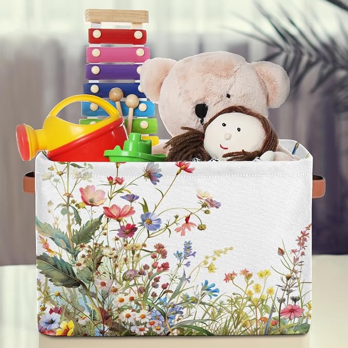 Pardick Basket Storage Bins Flower Floral Grass Rectangle Cube Basket Box Kids - Image 3