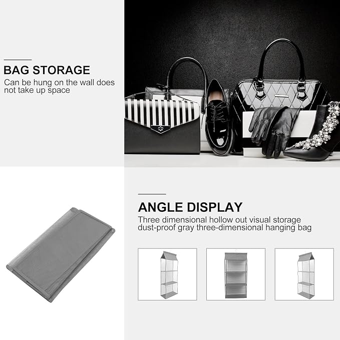 Grey Hanging Storage Organizer Bag Dustproof Mesh Compartments - Image 8