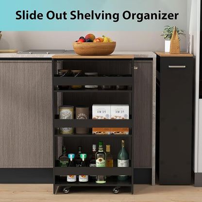 POWERSTONE 4-Tier Slim Storage Cart, Narrow Kitchen Rolling Cart w/Handle & - Image 2