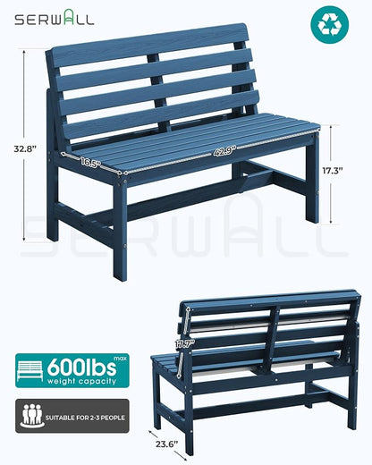 SERWALL Armless Outdoor Bench, All Weather HDPE Porch Bench, 2 Pack, Suitable - Image 3