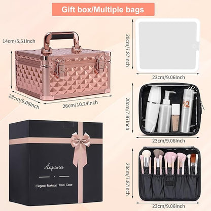 Makeup Box with Led Mirror, Travel Train Hard Case with Rechargeable Mirror - Image 5