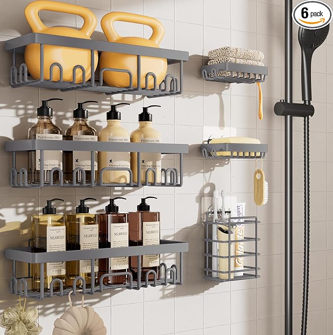 Veken 6-Pack Rustproof & Waterproof Shower Caddy, Adhesive Shelves Rack by Veken