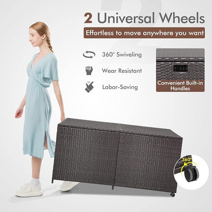RELAX4LIFE 175-Gallon Outdoor Storage Box, Wicker Rattan Outside Storage - Image 3