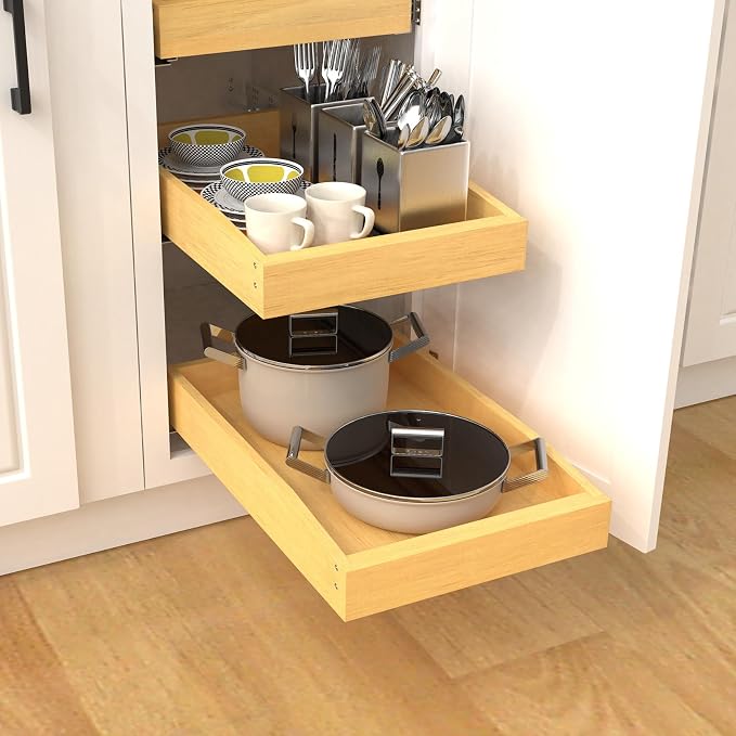 Wooden Pull out Cabinet Organizer 12" W x 21" D x 4.3" H, Heavy Duty Slide Out - Image 7