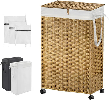 88L Slim Laundry Hamper with Wheels, 23.3 Gallon Rolling Laundry Basket with Lid by Hiagnete