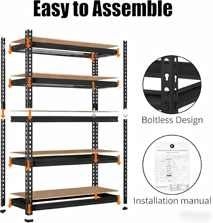 Storage Shelving Unit, 5-Tier Adjustable Metal Storage Shelves - Image 7