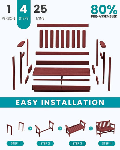 SERWALL HDPE Outdoor Bench, 2-Person Weatherproof Porch Bench, 1 Pack, Suitable - Image 8