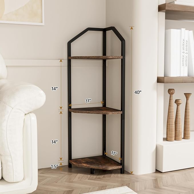 Fun Memories 3 Tier Corner Shelf, 40” Corner Shelf Stand, Corner Bookshelf - Image 3