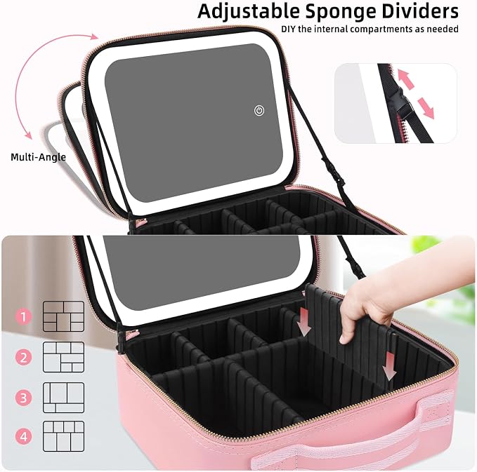 Makeup Case with Mirror and Lights, Travel Makeup Bag with Lighted Mirror - Image 5