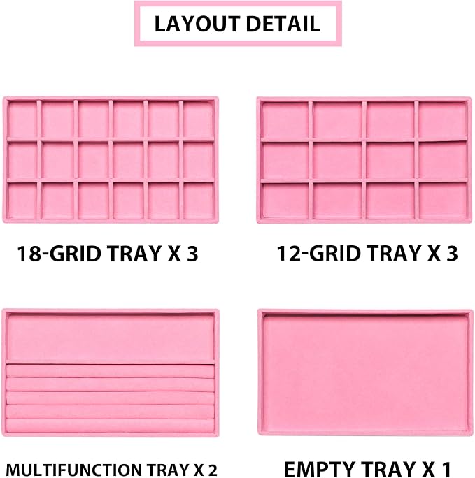 Frebeauty Jewelry Organizer Tray, Stackable Velvet Jewelry Trays, Drawer - Image 4