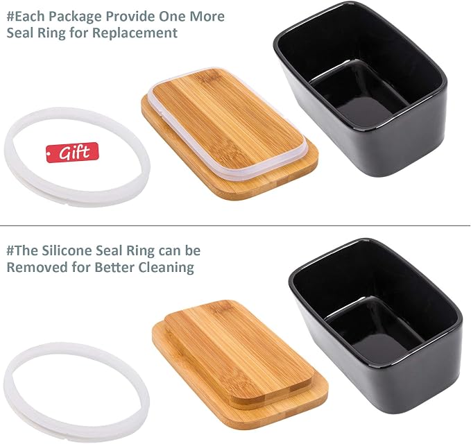Butter Dish with Lid, Extra Large 650ml, Porcelain Keeper with Bamboo Lid Cover - Image 6
