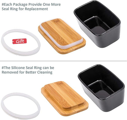 Butter Dish with Lid, Extra Large 650ml, Porcelain Keeper with Bamboo Lid Cover - Image 6