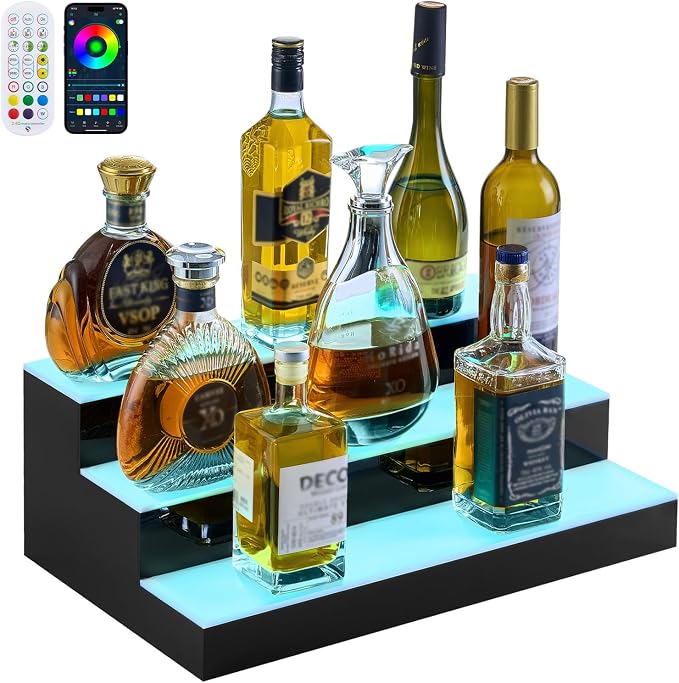 VEVOR LED Lighted Liquor Bottle Display, 3 Tiers 20 Inches Whiskey Rack by VEVOR