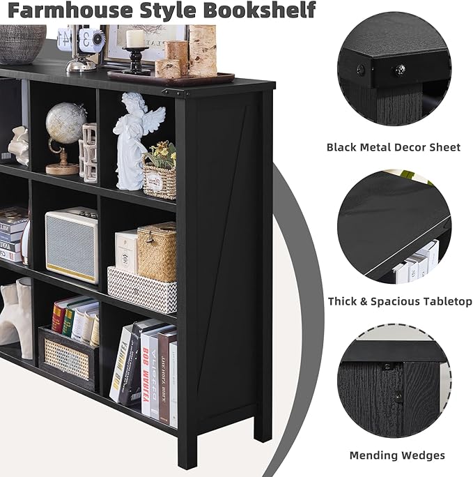 Joaxswe 12 Cube Storage Organizer, Farmhouse 62 Inch Wide Black Oak Display - Image 6