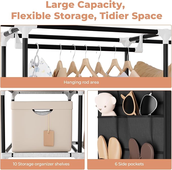 VTRIN Portable Closet Wardrobe for Hanging Clothes 57.3 Inch Large Capacity - Image 7